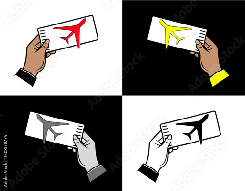 Airplane ticket in hand icon for travel and vacation concept, vibrant colors and monochrom designs, contrasting background