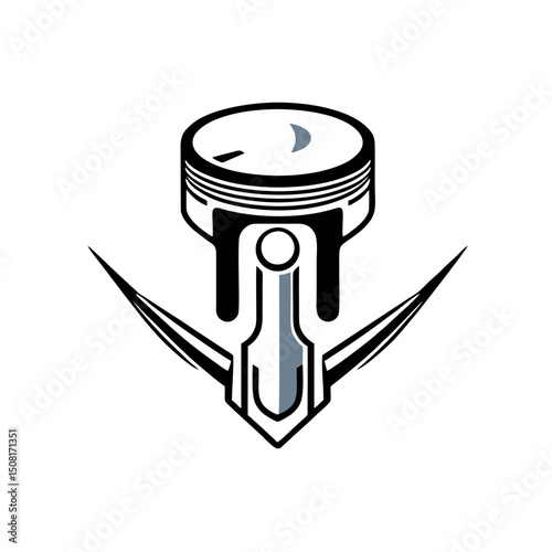 Engine Piston Logo With Strong Lines, Vector Illustration
