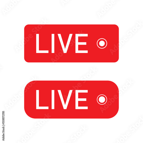 Live streaming icon. Red live buttons. Audience on live button. Social media livestream frame. Broadcasting, Online Video and Podcasts
