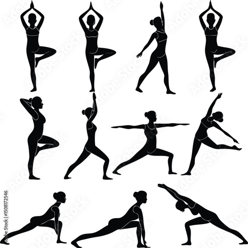 set of yoga silhouettes