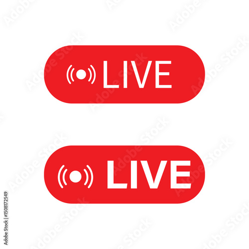 Live streaming icon. Red live buttons. Audience on live button. Social media livestream frame. Broadcasting, Online Video and Podcasts