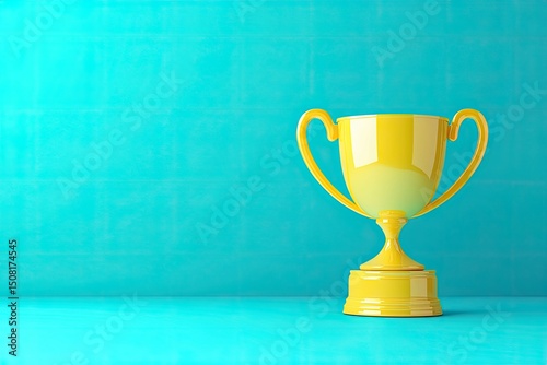 Bright yellow trophy on teal background (3)