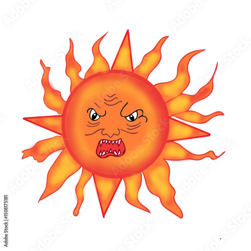 sun ferocious angry sun with fire like waves heat hot illustration summer.eps