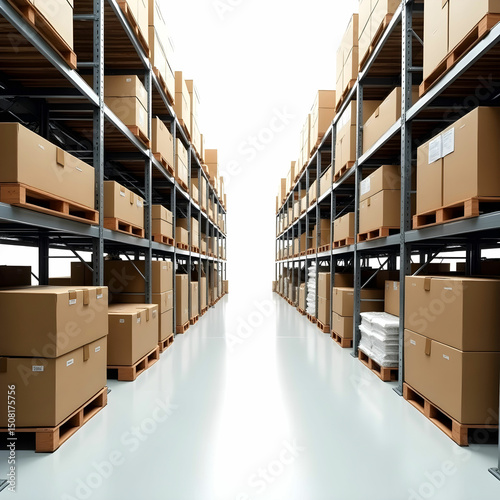 Warehouse-style gondola shelving featuring bulk packaging items.