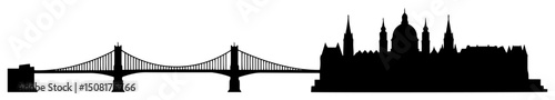 city skyline and suspension bridge vector in silhouette