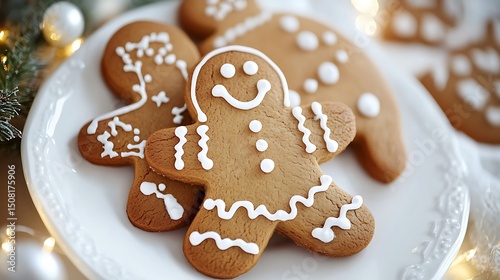 Festive gingerbread cookies decorated with white icing.