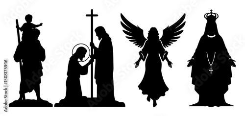 religious figures with angel and virgin mary in silhouette