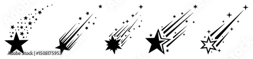 shooting stars collection in monochrome vector illustration