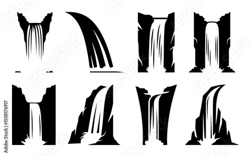 various waterfall silhouettes vector shapes black engraving laser cutting