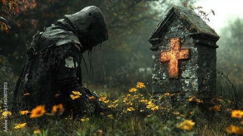 Mourning Figure at Cross Grave