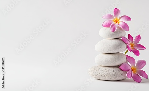 Stacked white stones with pink flowers (1)