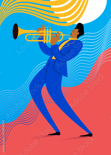 Jazz vector poster with a man playing the trumpet