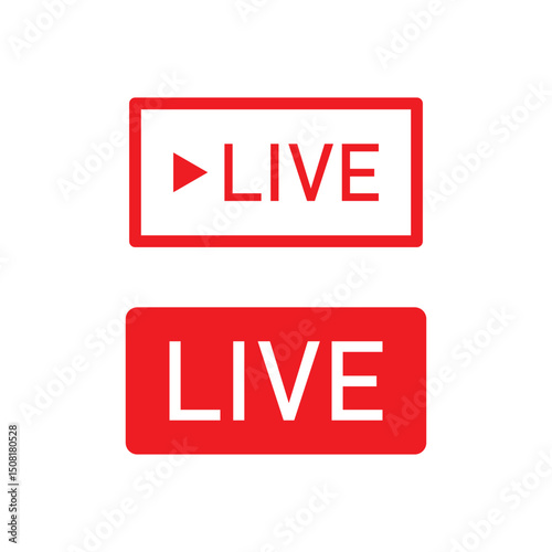 Live streaming red icon set. broadcasting buttons. online stream icons. social media channel.