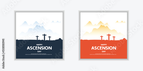 Set Happy ascension day poster template for social media, cover, flyer.