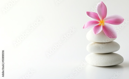 Stacked white stones with pink flower (1)