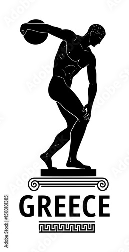 greek discus thrower athlete silhouette vector