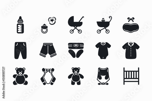 Simple Black and White Baby Products Icons