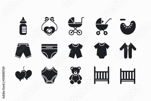 Simple Black and White Baby Products Icons