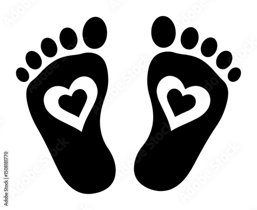 baby feet with heart symbol vector silhouette