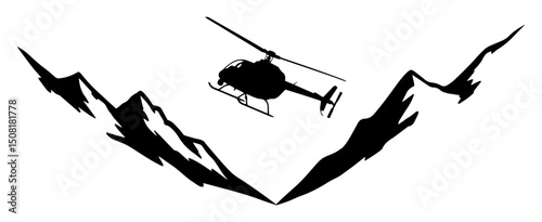 helicopter flying over mountains vector silhouette