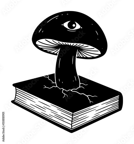 mushroom with eye growing from book vector