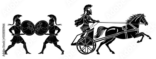 ancient greek warriors and chariot scene vector