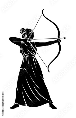 greek female archer drawing bow vector