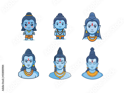 Cute Lord Shiva Vector Cartoon Set