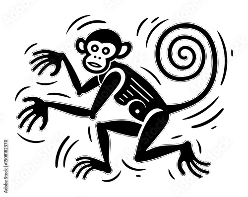 tribal monkey illustration in dynamic pose vector