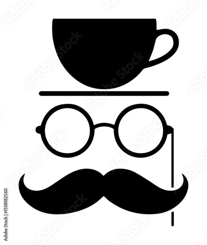 coffee cup glasses and mustache hipster icon vector