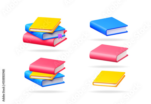 Φωτογραφία Set of 3d vector illustrations of colorful books