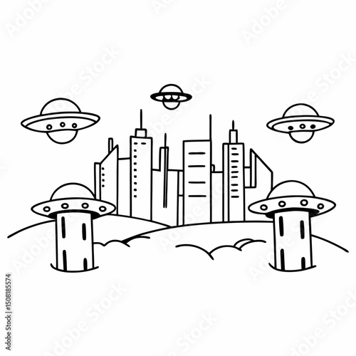Abstract black silhouette industrial city architecture vector illustration set