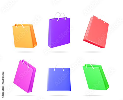 Colorful 3d vector illustration set of shopping bags, abstract concept for online shop advertising and customer service icon.