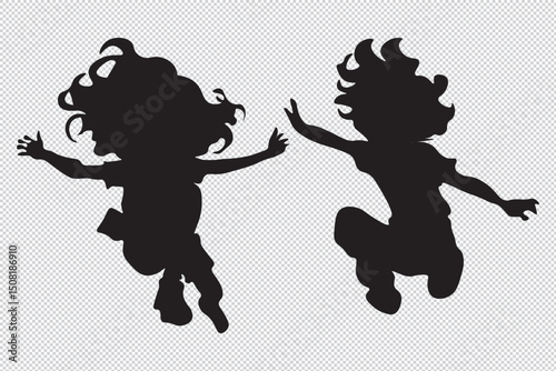 Silhouette set of children jumping,  on Transparent background, Vector illustration EPS 10