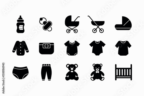 Simple Black and White Baby Products Icons