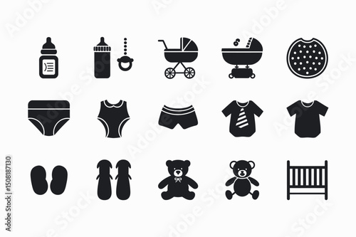 Simple Black and White Baby Products Icons