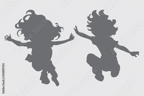 Silhouette set of children jumping,  on Transparent background, Vector illustration EPS 10