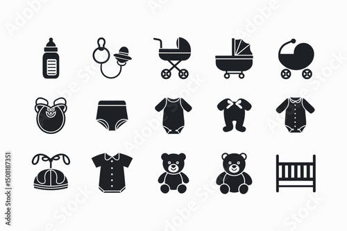 Simple Black and White Baby Products Icons