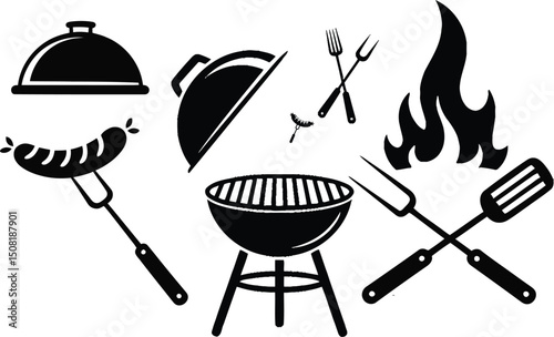 BBQ Grill Premium Silhouette Vector Set