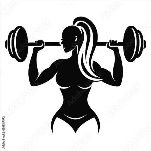 Isolated Silhouette of Woman Lifting Barbell, Weight Training