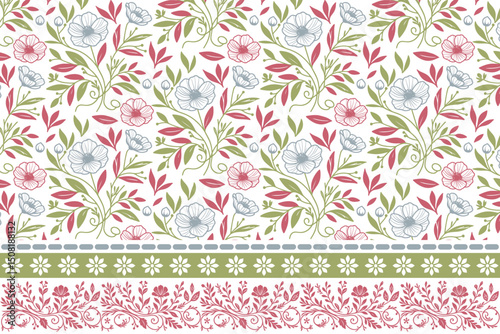 wrapping sketch cotton design, seamless floral one line print, fashion border texture idea, rose pattern for fabric, modern textile sketch

