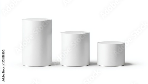 Three white cylindrical podiums ascending