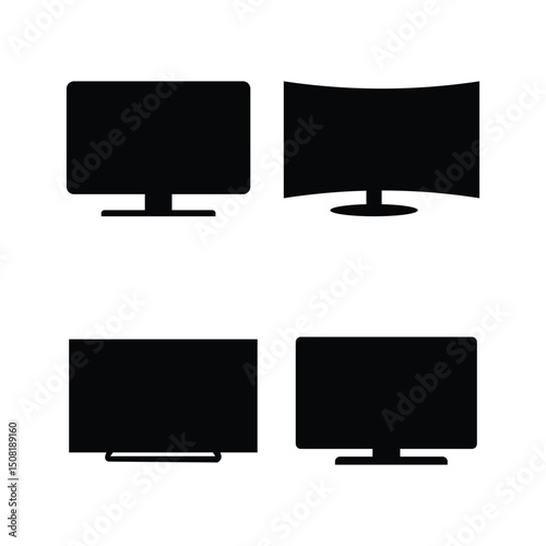 Curved Gaming Monitor TV Silhouette Icon Set Vector Collection for Electronics Store Logos Web Design and Mobile Interfaces Featuring Modern Tech and Gadget Symbols