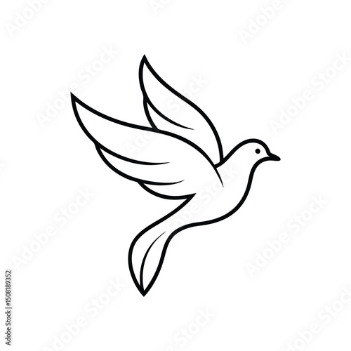 Simple outlined flying dove icon depicting peace freedom and hope for various design purposes