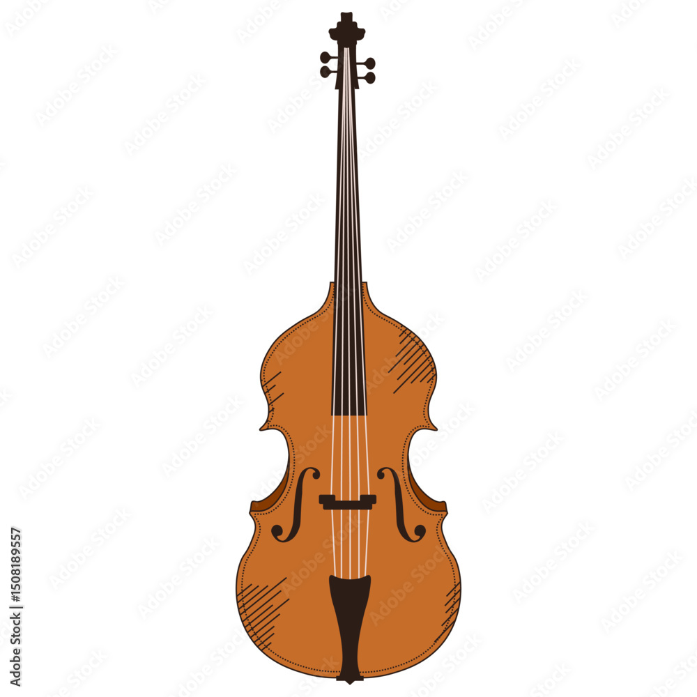 Fototapeta premium Double bass vector illustration. Contrabass template design isolated transparent background. Perfect classical music instrument. EPS 10