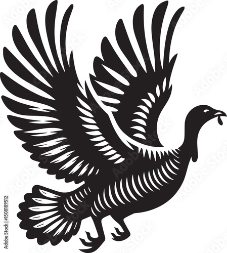 Stylized Black and White Turkey Silhouette Vector Illustration