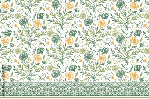 floral pattern with texture, seamless sketch cotton border, one line rose wrapping idea, fashion textile print design, modern hand drawn fabric

