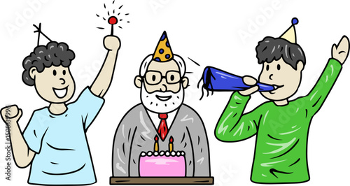 Adults Celebrating Birthday with Cake and Noises
