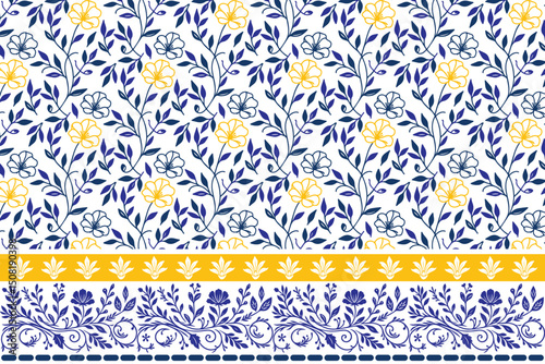 modern floral textile sketch, seamless cotton flower border, one line wrapping paper print, fashion pattern fabric idea, rose hand drawn texture

