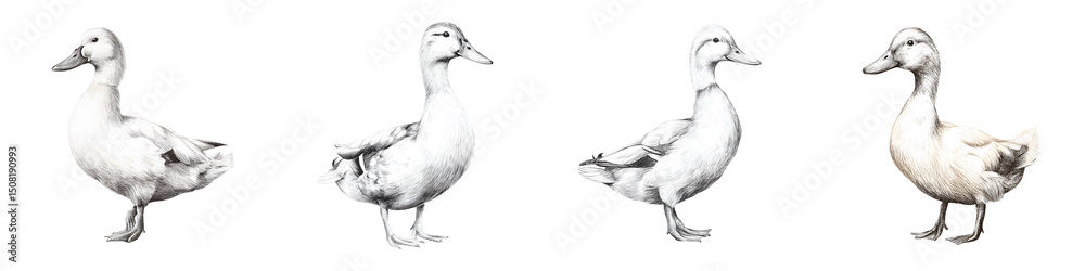 Obraz premium Ducks in various poses, showcasing their graceful forms, feathers, and vibrant textures suitable for nature illustrations, wildlife art, or educational materials.